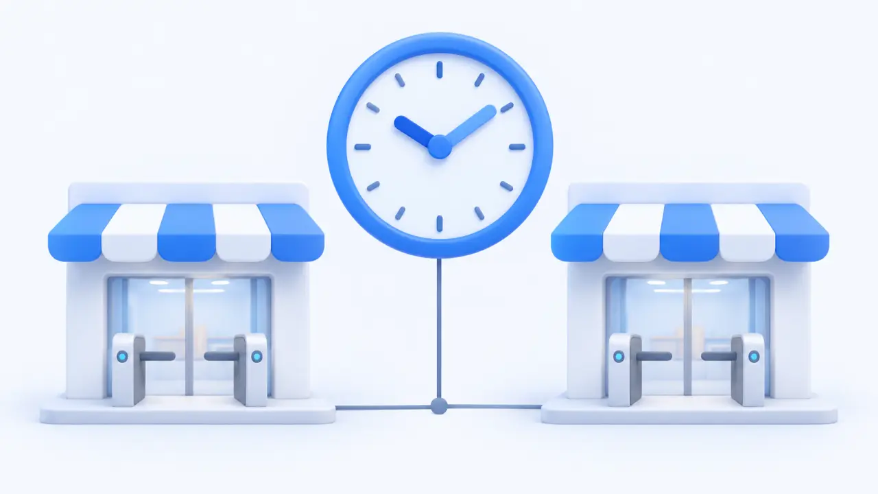 A number-free clock and two entrances on a shared baseline