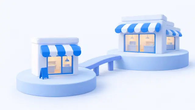 A ramp connecting a smaller store to a larger store